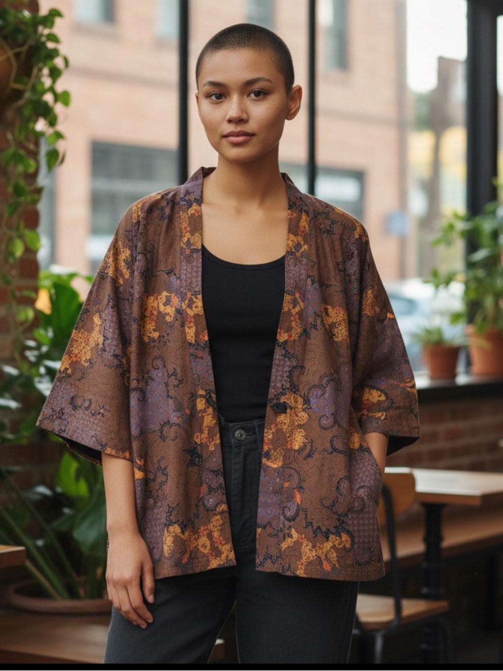 Vintage Brown Floral Kimono Jacket